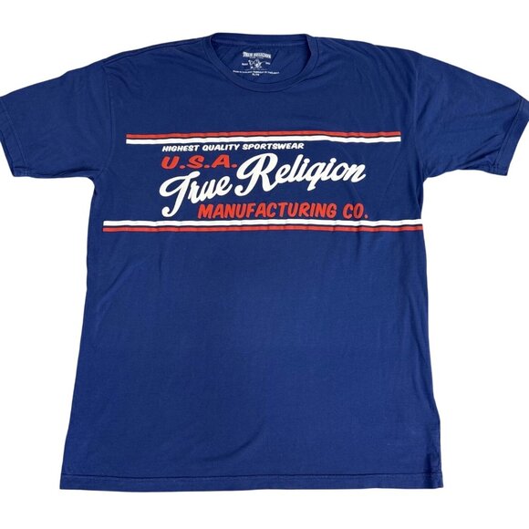 True Religion Other - True Religion Mens Blue Graphic Sportswear Crewneck T-Shirt XL 100% Cotton NWOT